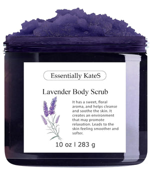 Essentially KateS - botella del exfoliante de lavanda con sal: exfoliación suave para piel radiante