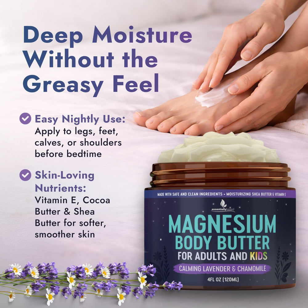 Essentiallybased mantequilla de magnesio apta para uso diario día y noche.