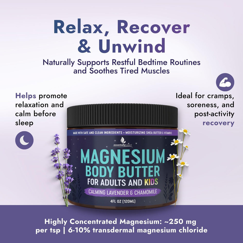 Essentiallybased mantequilla de magnesio hidrata la piel con textura suave.