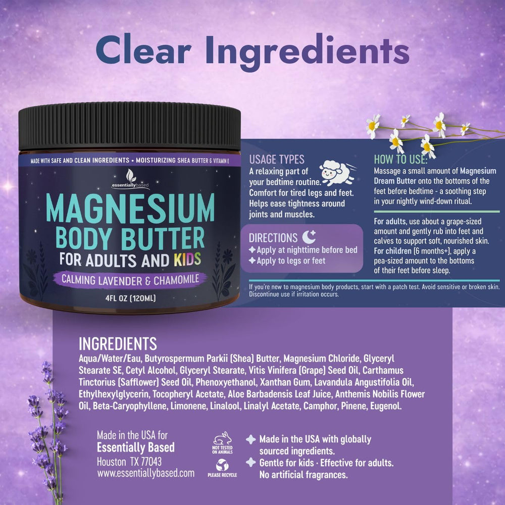 Essentiallybased mantequilla de magnesio para uso corporal