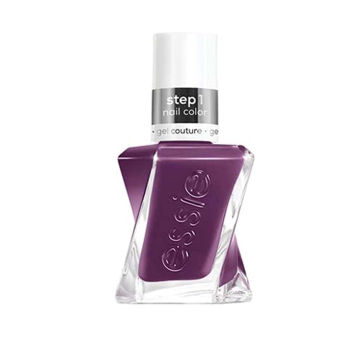 Esmalte essie Gel Couture en tono ciruela profundo, acabado gel duradero para manicura en casa.