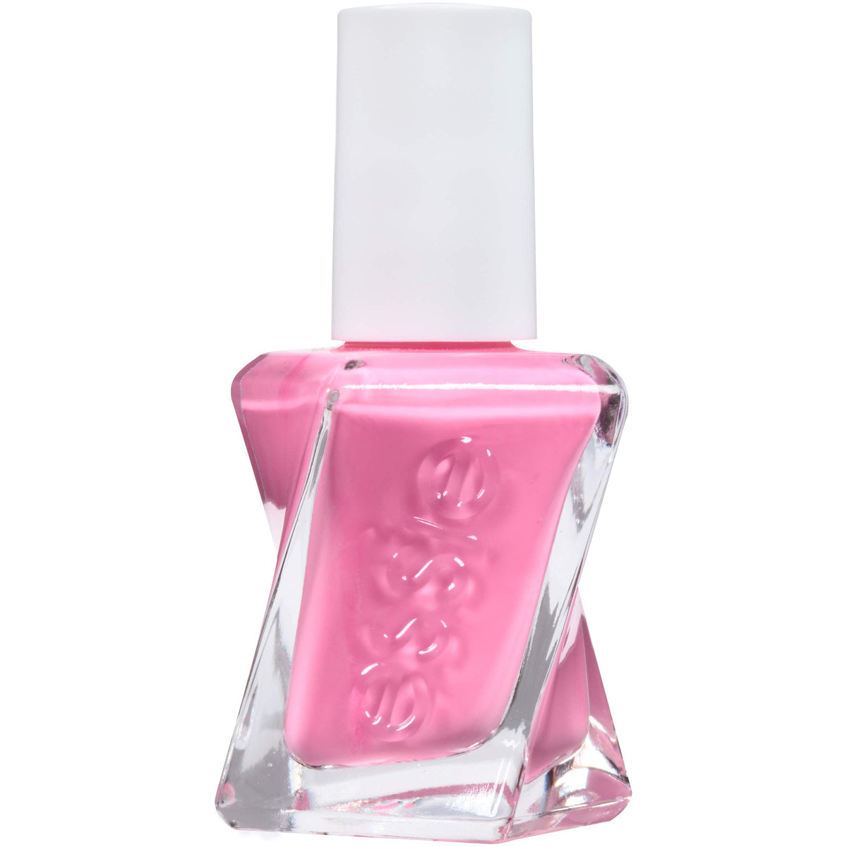 Essie Gel Couture, botella rosa cremosa muestra color suave y duradero