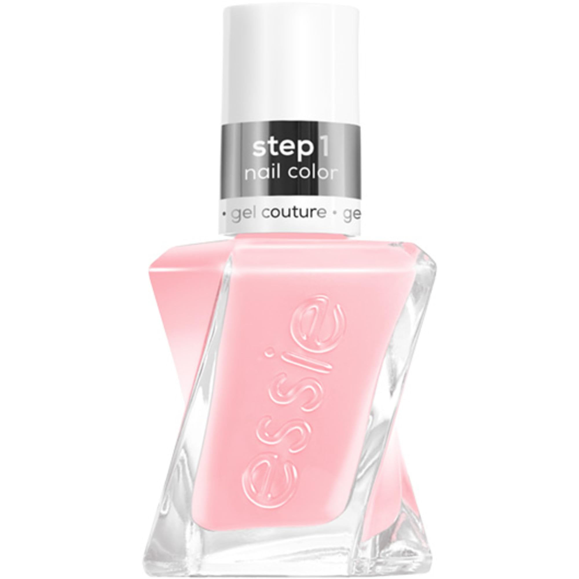 essie Gel Couture tono rosado claro en botella, brillo gel de larga duración