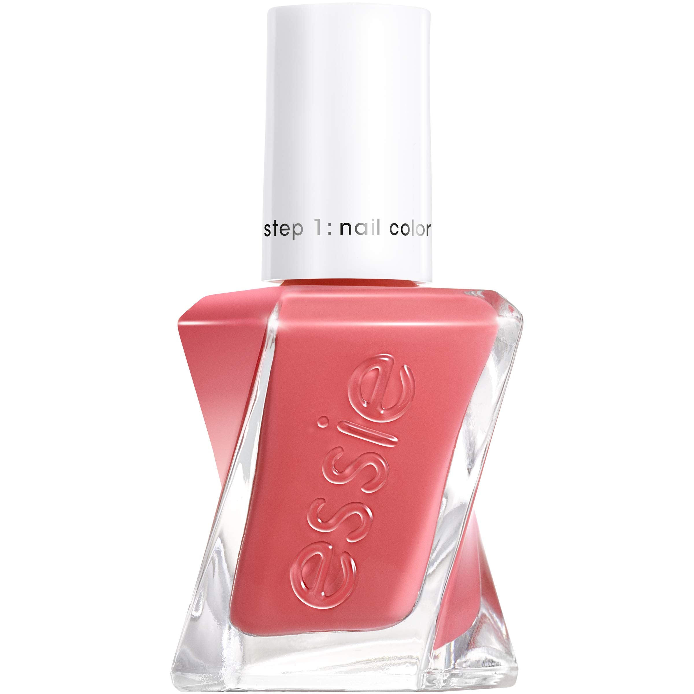 essie Gel Couture tono rosado coral cremoso para un acabado duradero en uñas