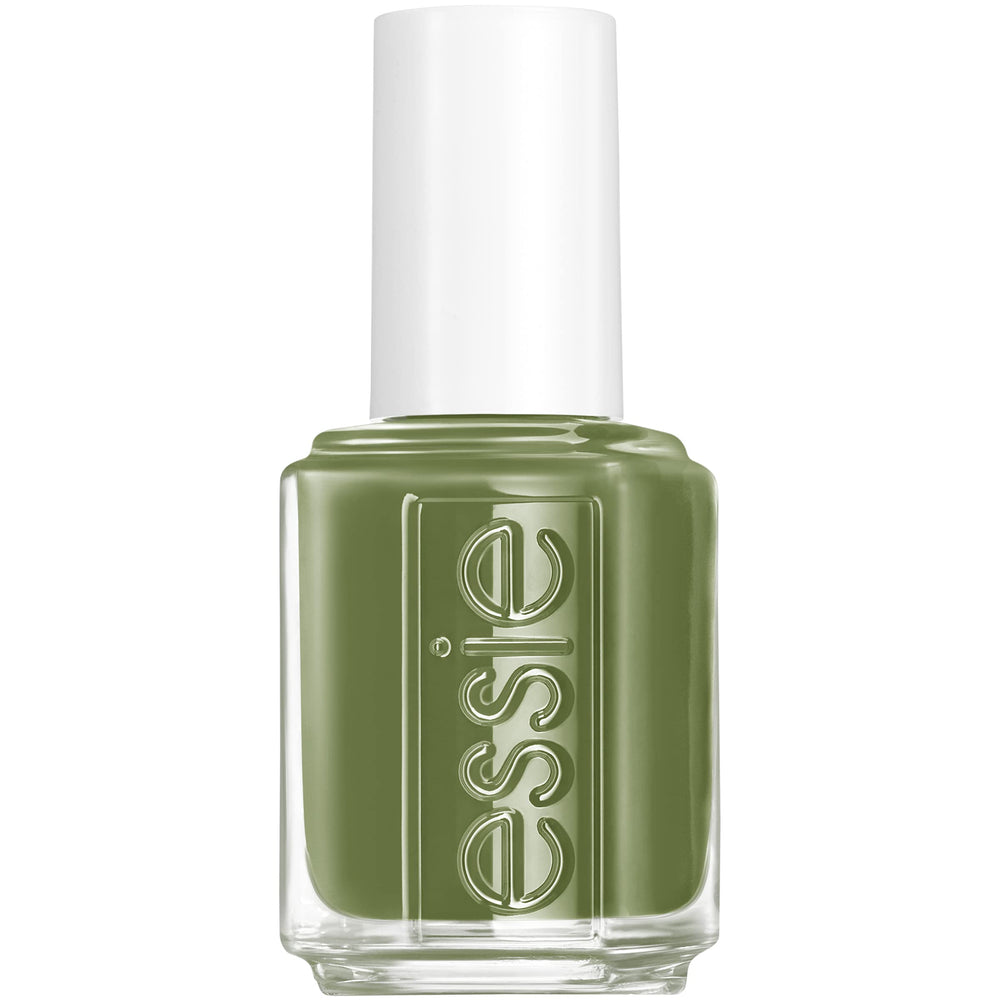 Essie Win Me Over, tono kaki verde cremoso, acabado pulido.