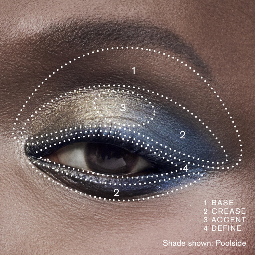 Estée Lauder Eyeshadow Quad efecto desenfoque inmediato en párpados.