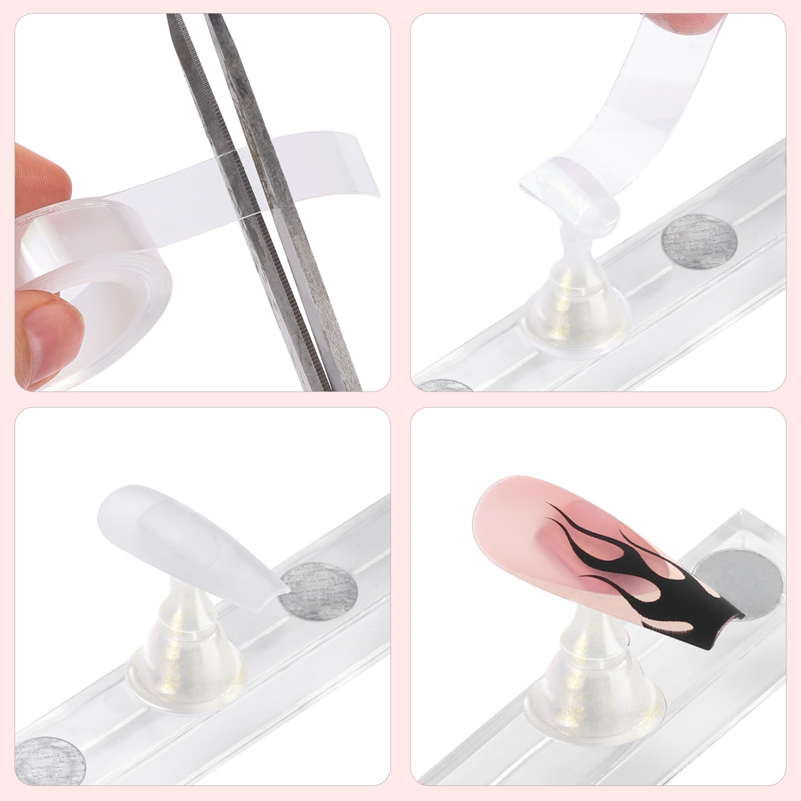 Etercycle diseño elegante blanco dorado, perfecto para exhibir uñas falsas con estilo.
