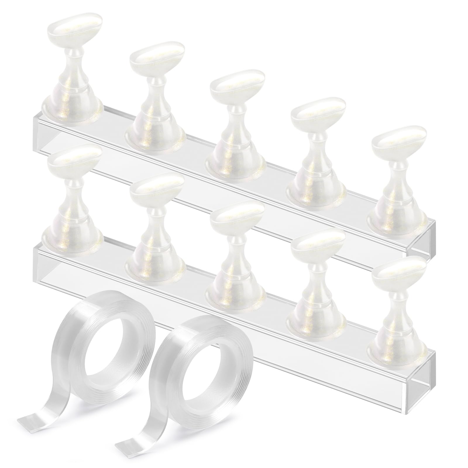Etercycle soporte uñas acrílicas en blanco y dorado, ideal para entrenar diseños con estabilidad.