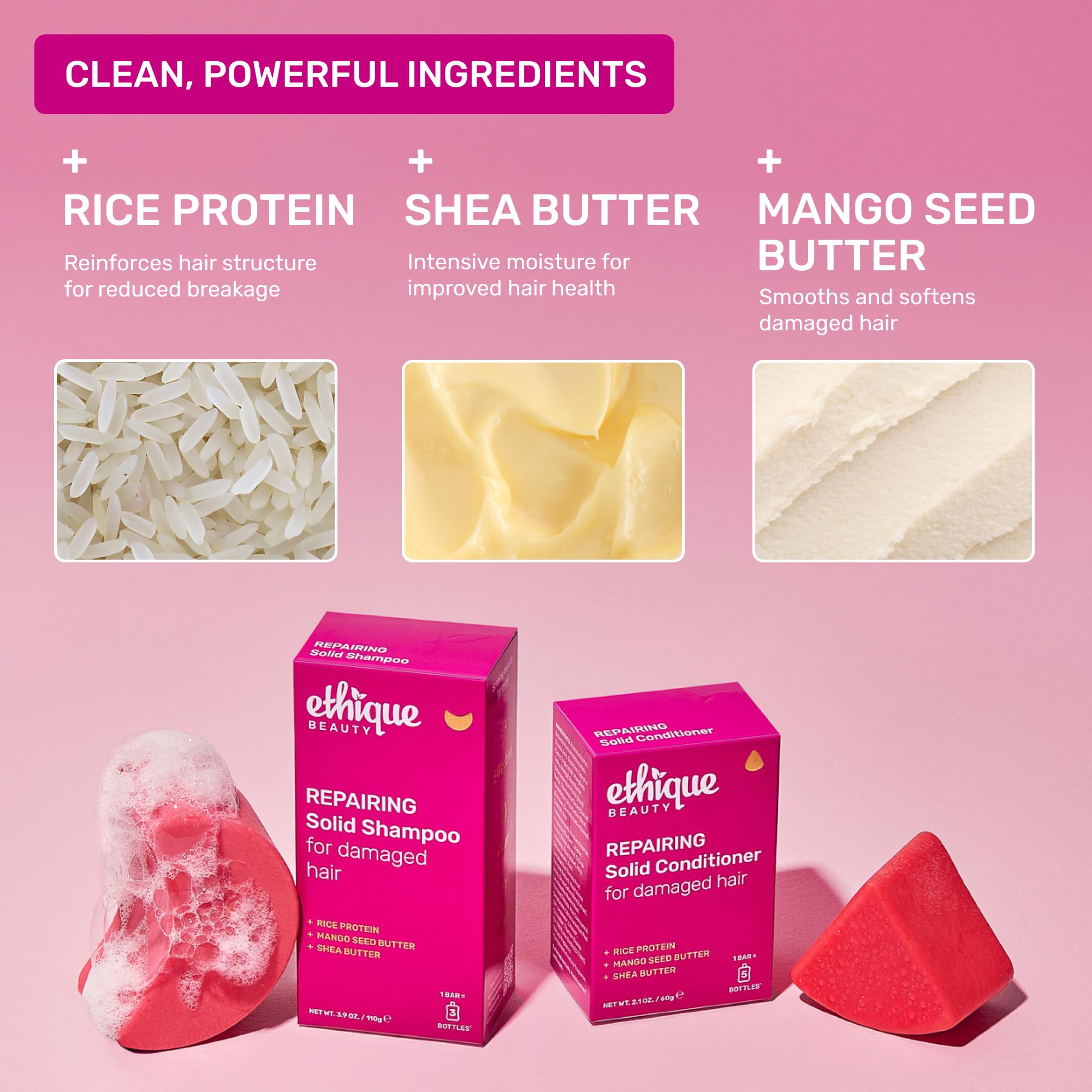 Ethique barra acondicionador con manteca de shea para hidratación.