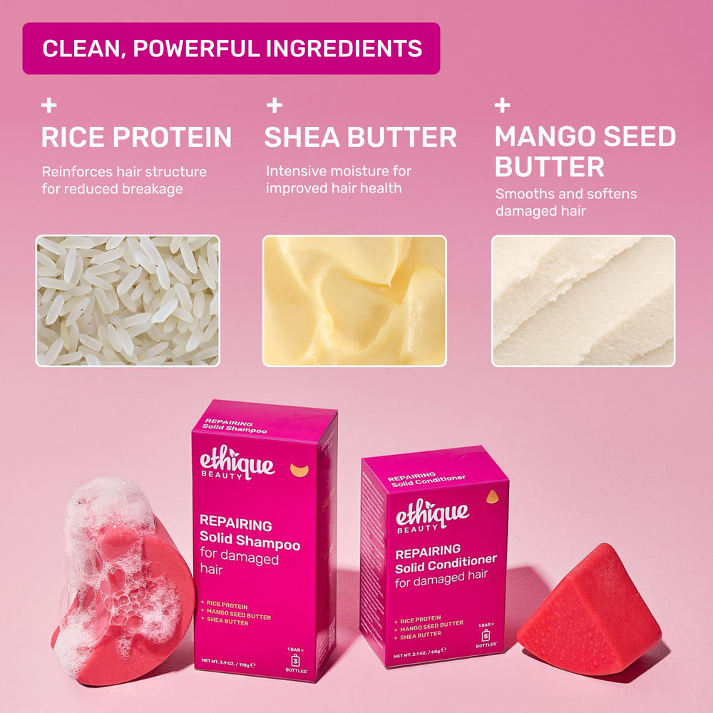 Ethique barra acondicionador con manteca de shea para hidratación.