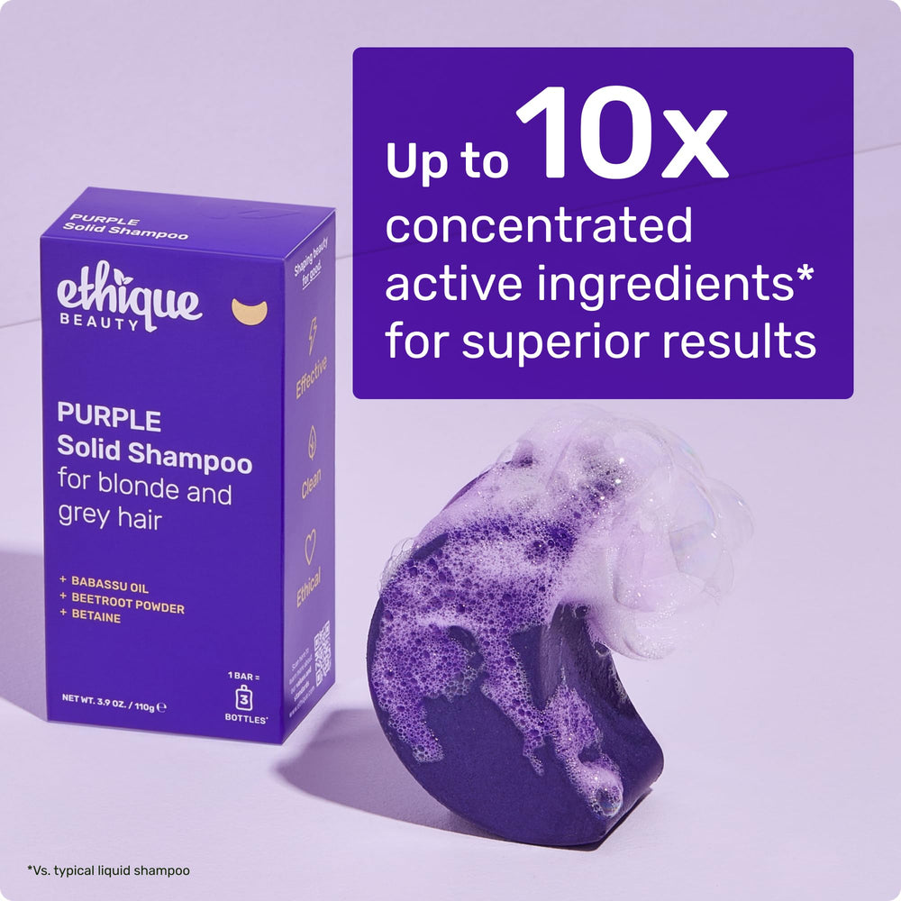 Ethique champú sólido morado apto para cabello teñido y color estable.