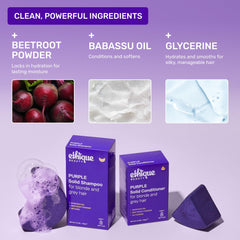 Ethique champú sólido morado con polvo de remolacha para suavizar el cabello.