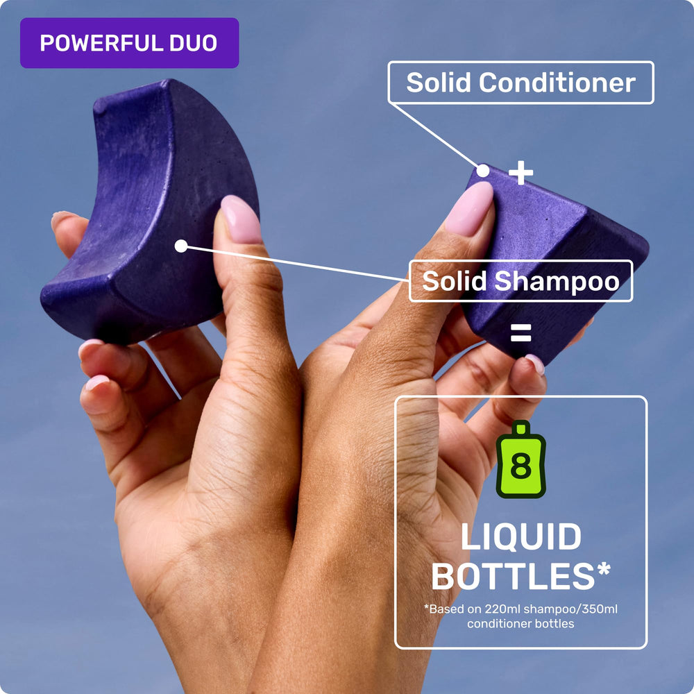 Ethique champú sólido morado tamaño de viaje ideal para viajes y gimnasio.