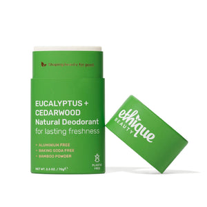 Ethique desodorante bastón eucalipto-cedro, frescura duradera para uso diario.