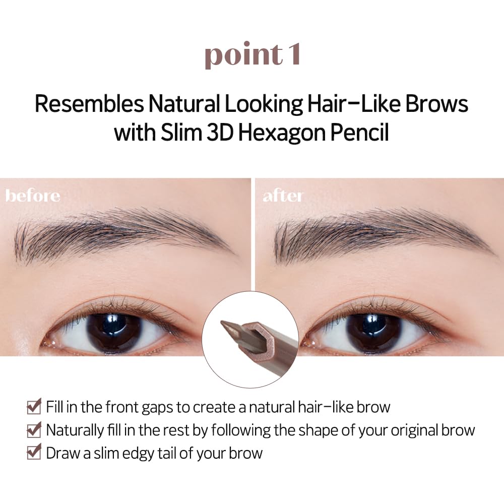 ETUDE Bare Edge Brow Pencil diseño 3D hexagonal para mayor precisión