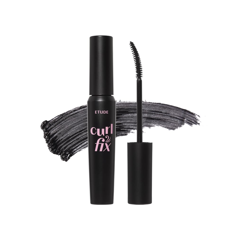 ETUDE Curl Fix Mascara con cepillo cuadrado para definición precisa y sin grumos.