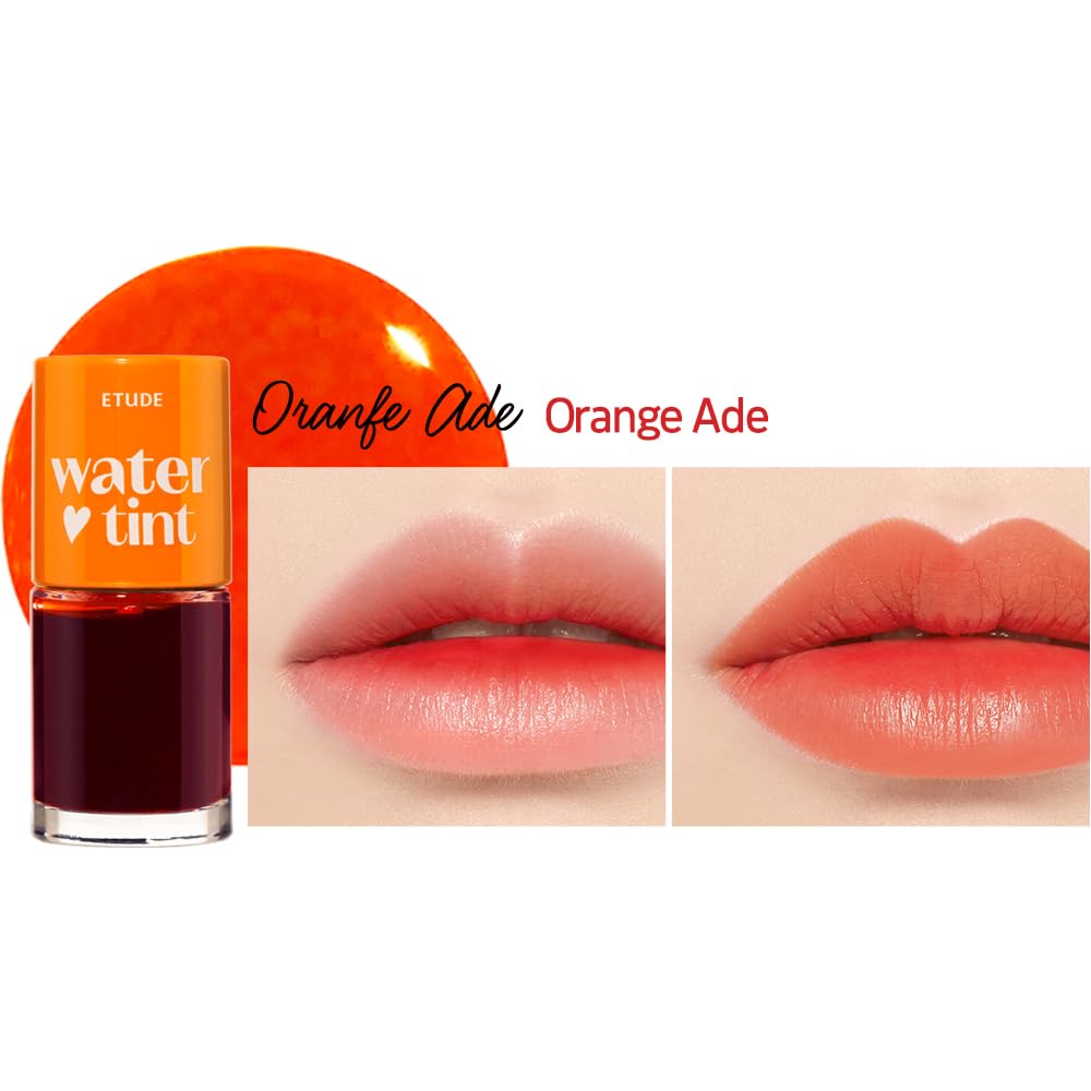 ETUDE Dear Darling Water Tint Naranja Ade en labios, color intenso sin pegajosidad.