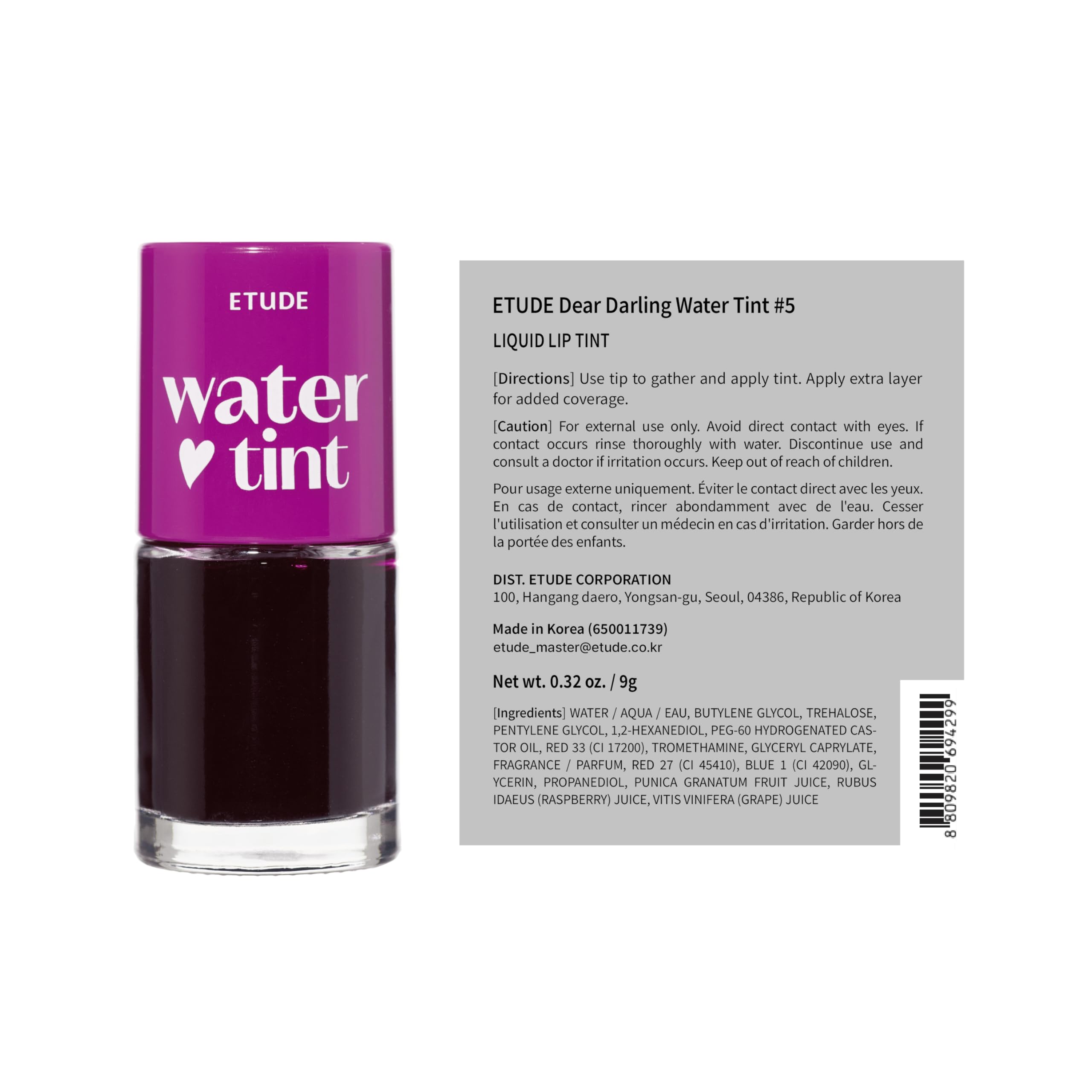 ETUDE Dear Darling Water Tint Grape Ade ideal para combinar labios y mejillas.