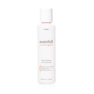 ETUDE Moistfull Collagen Emulsión: botella lista para hidratación suave diaria.