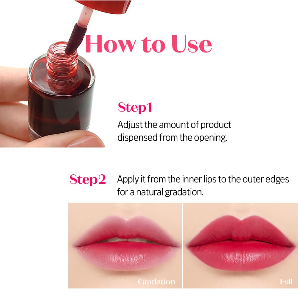 ETUDE Prune Ade Tinte de Agua brillo natural para acabado fresco.
