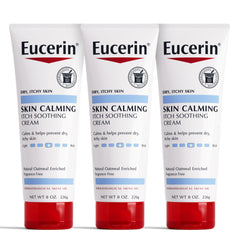 Crema calmante Eucerin en tubos de 8 oz para piel seca y picores.