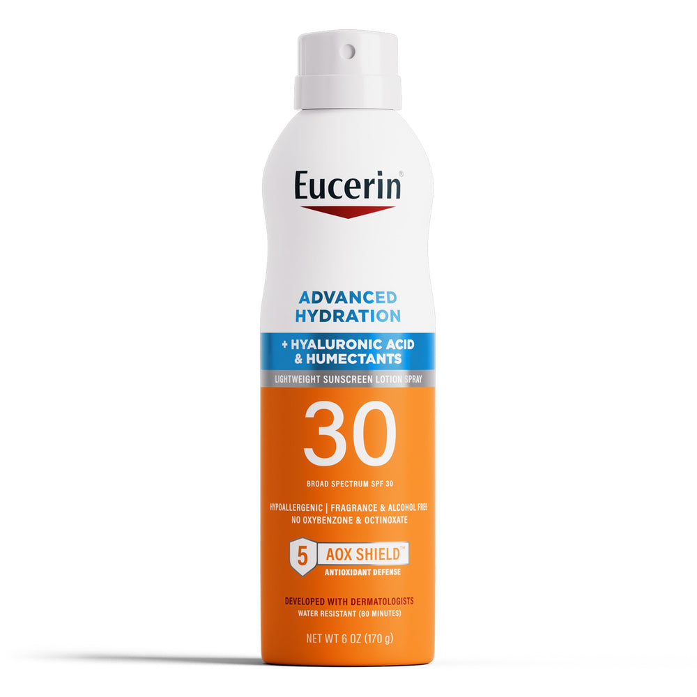 Eucerin Hidratación Avanzada SPF30 en spray para hidratación rápida y duradera.