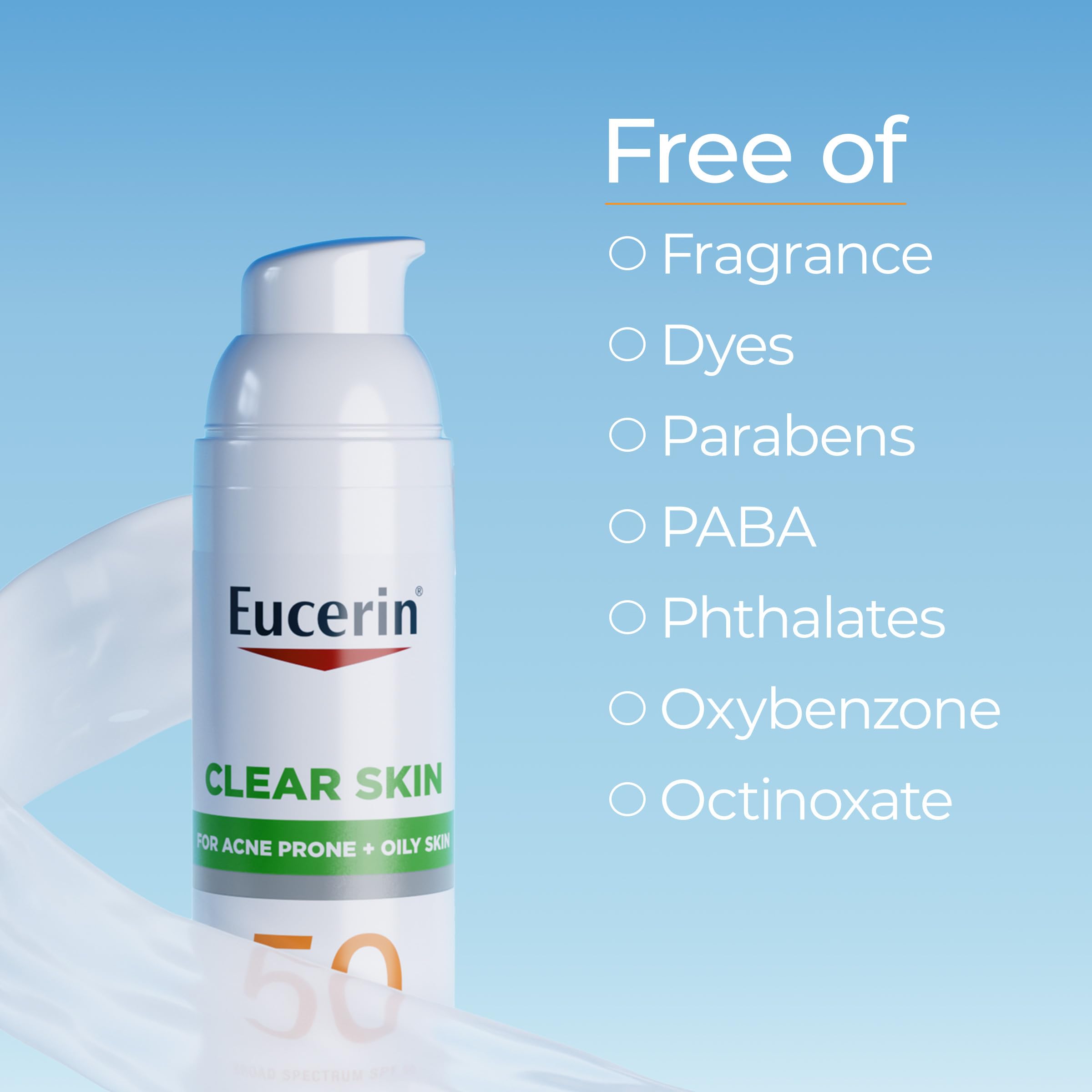 Eucerin Sun Clear Skin: sin fragancia para piel sensible y cómoda.