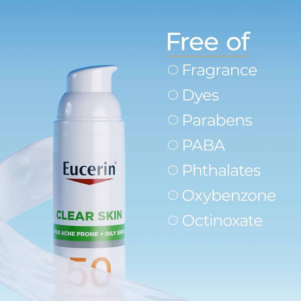 Eucerin Sun Clear Skin: sin fragancia para piel sensible y cómoda.
