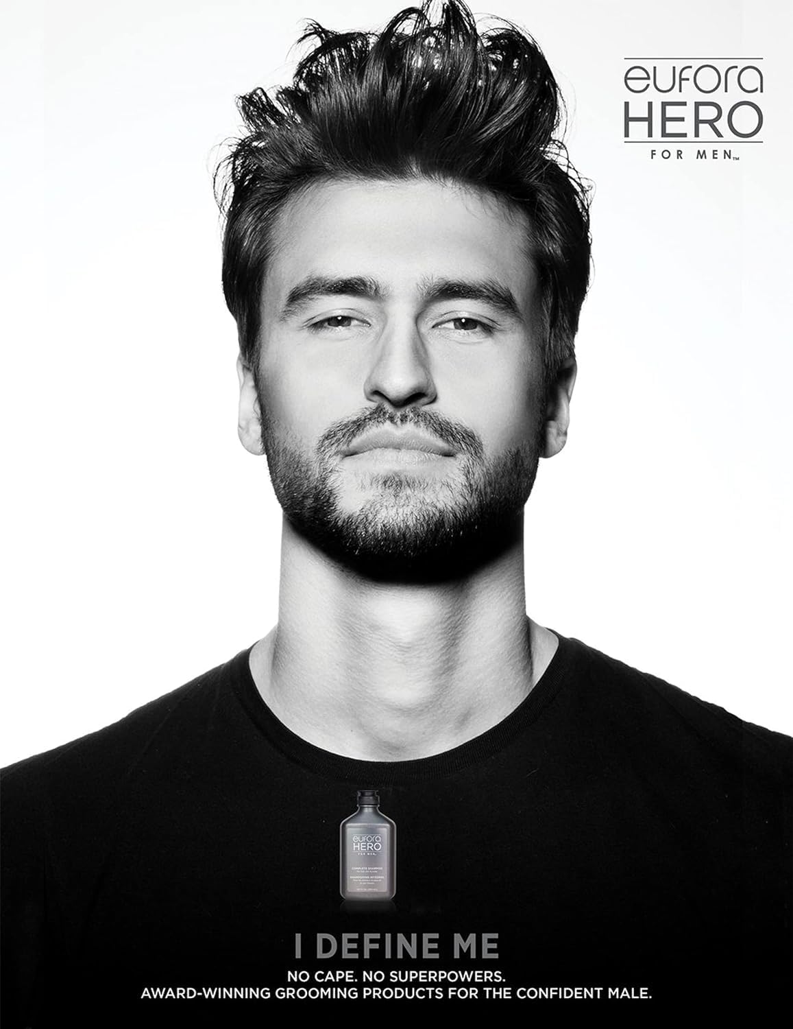 Aplicación suave de Eufora Hero para Hombres, cabello limpio y fresco.