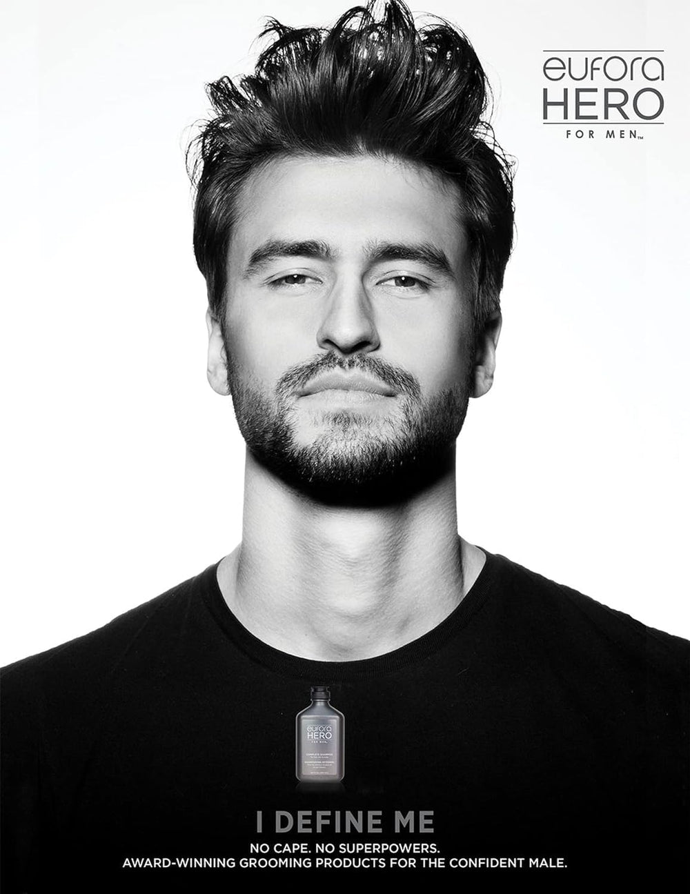 Aplicación suave de Eufora Hero para Hombres, cabello limpio y fresco.