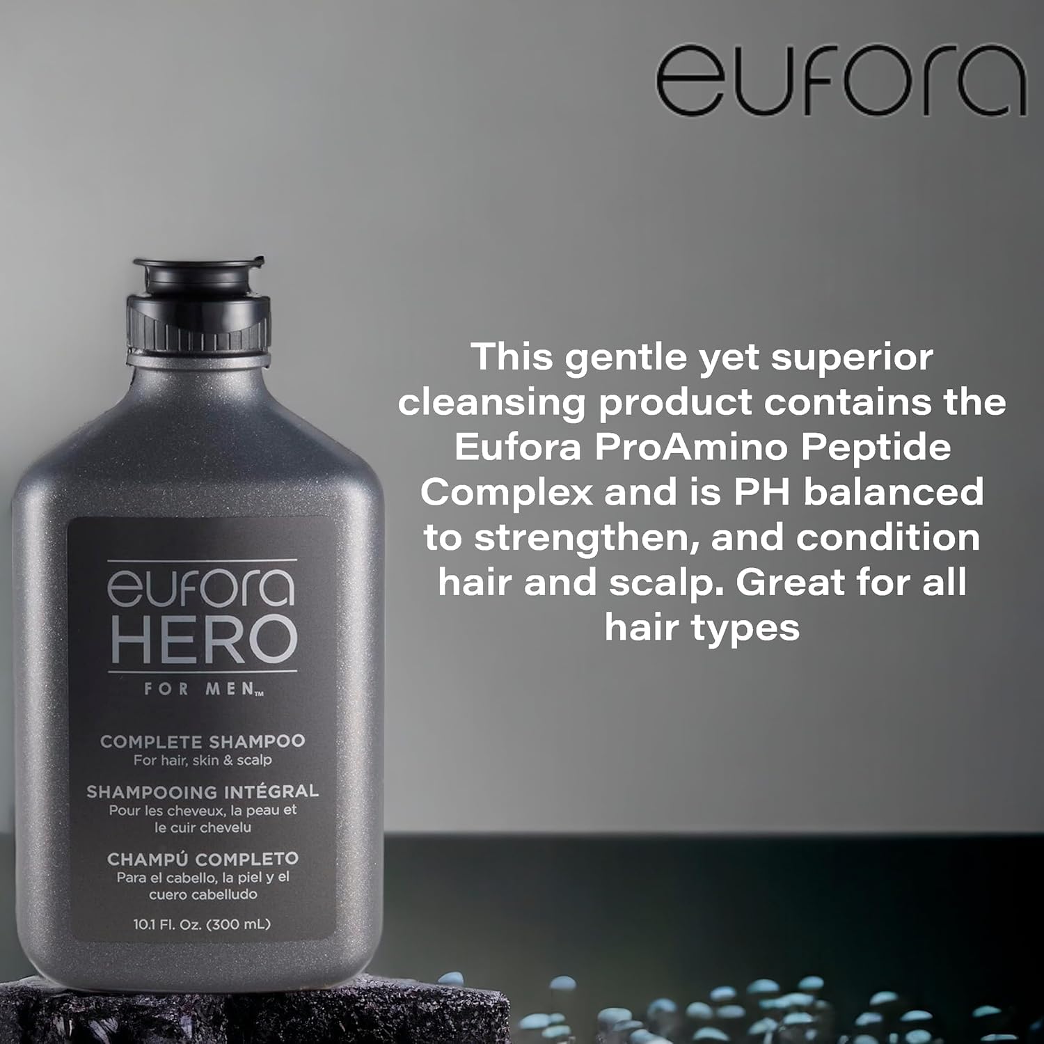 Cabello limpio y renovado tras usar Eufora Hero para Hombres.