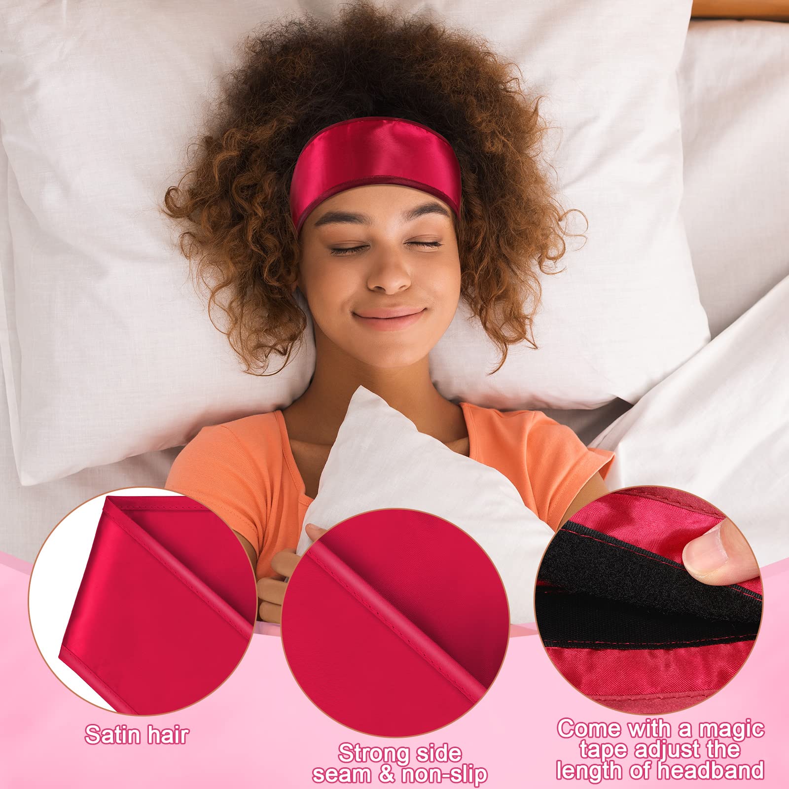 Eurzom pañuelo satinado para cabello rosa intenso, suave al tacto y cómodo para toda la noche.