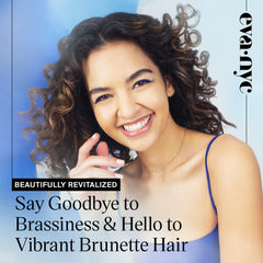 Champú Eva NYC para brunetas, detalle de etiqueta con información de uso