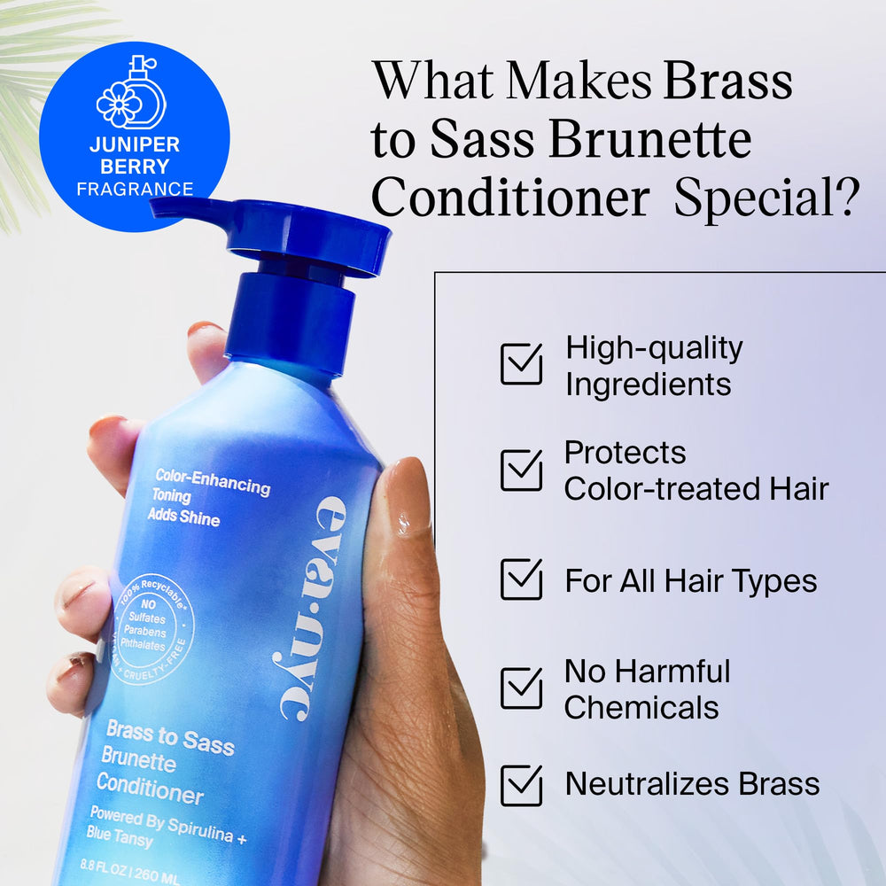Champú Eva NYC para brunetas, envase elegante en mostrador