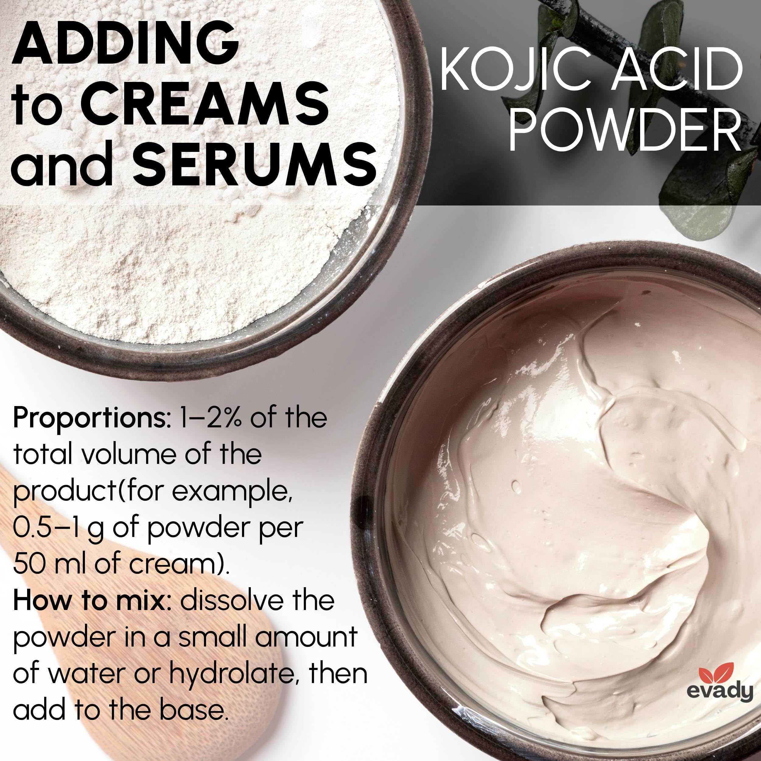 EVADY polvo de acido kojico 4oz, vaso medidor incluido para mezclas seguras