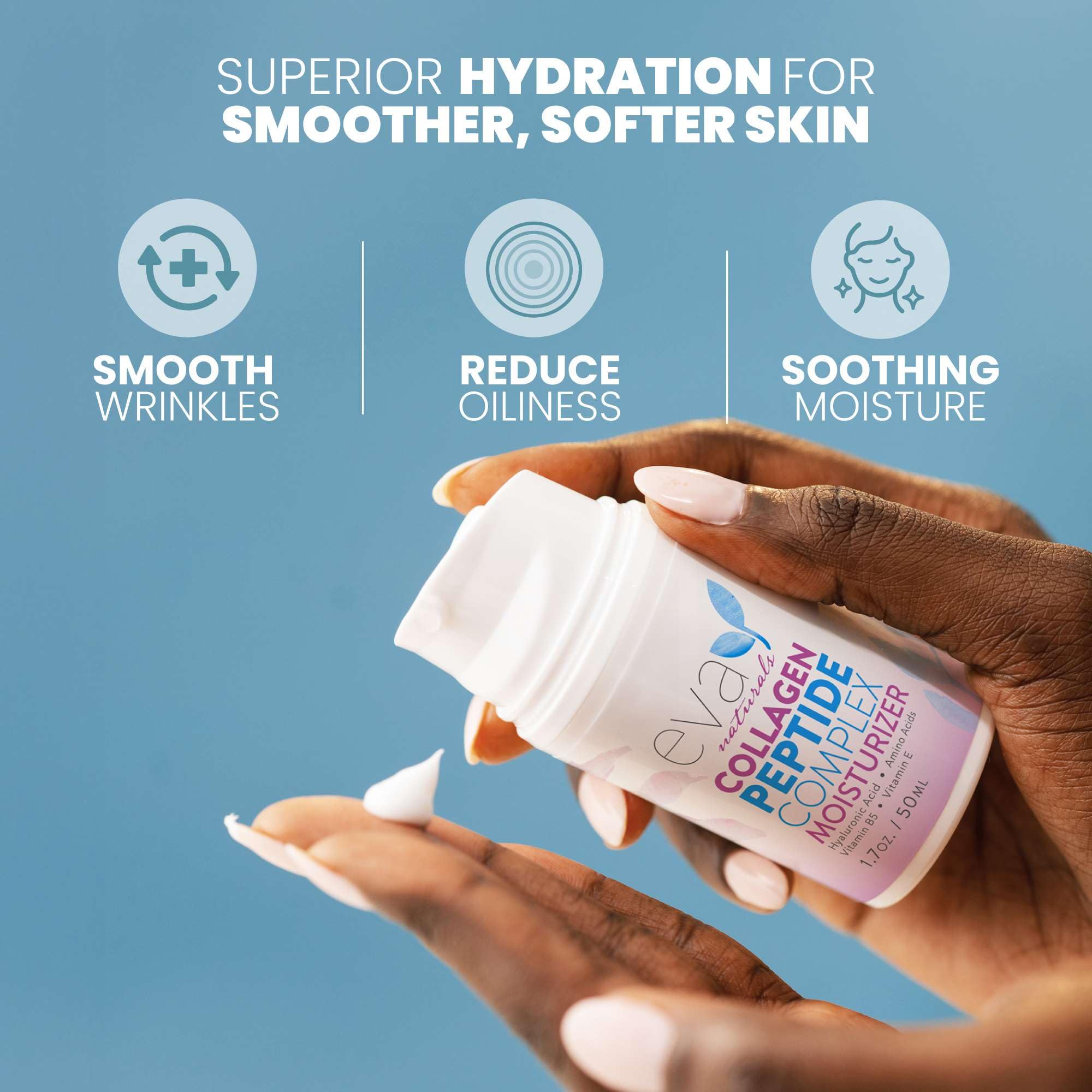 Eva Naturals crema con dosificador, aplicación precisa y suave durante la noche.