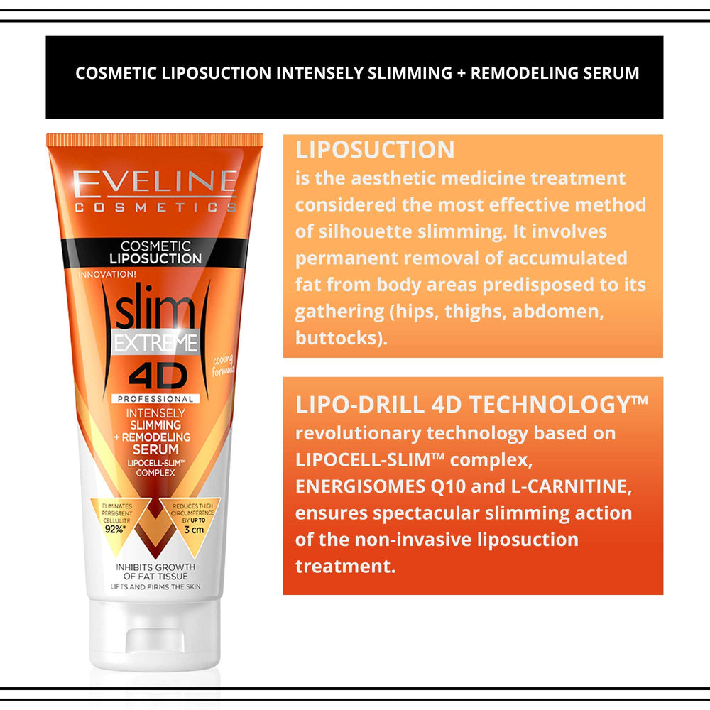 EVELINE Slim Extreme 4D Serum, textura-cremosa: se absorbe fácilmente y deja la piel suave.