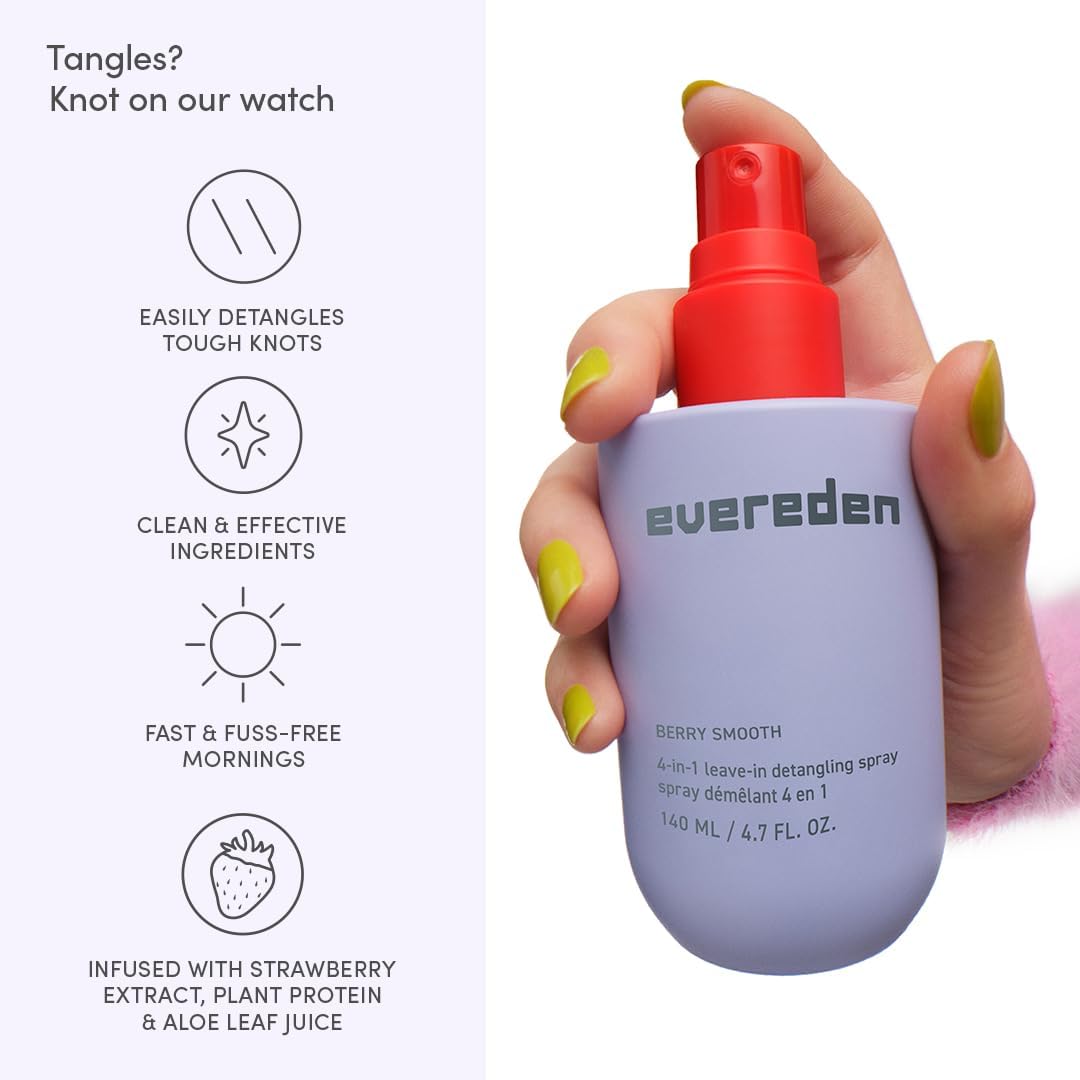 Evereden Detangler Spray shows knot relief without weighing hair down.