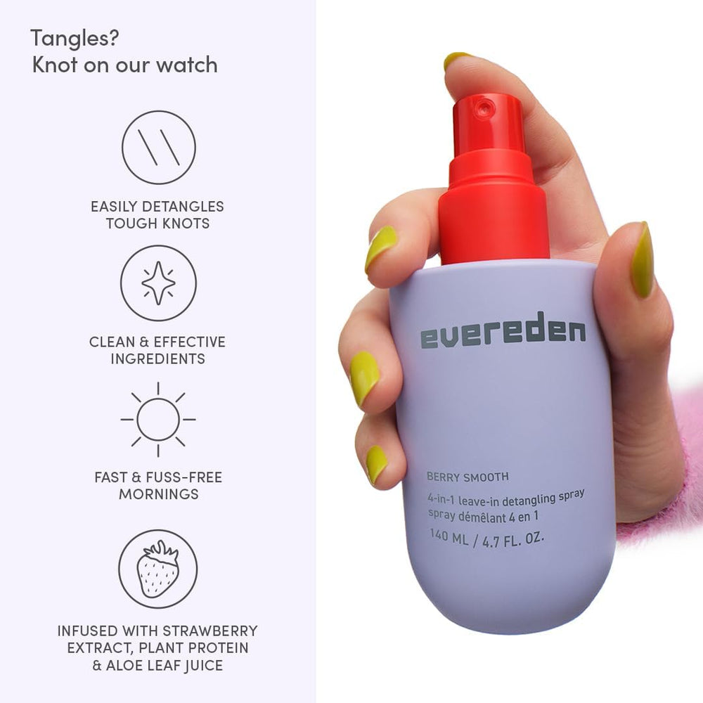 Evereden Detangler Spray shows knot relief without weighing hair down.