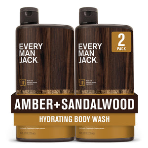 Every Man Jack Amber+Sandalwood, botella-vertido, aroma amaderado para empezar la rutina diaria