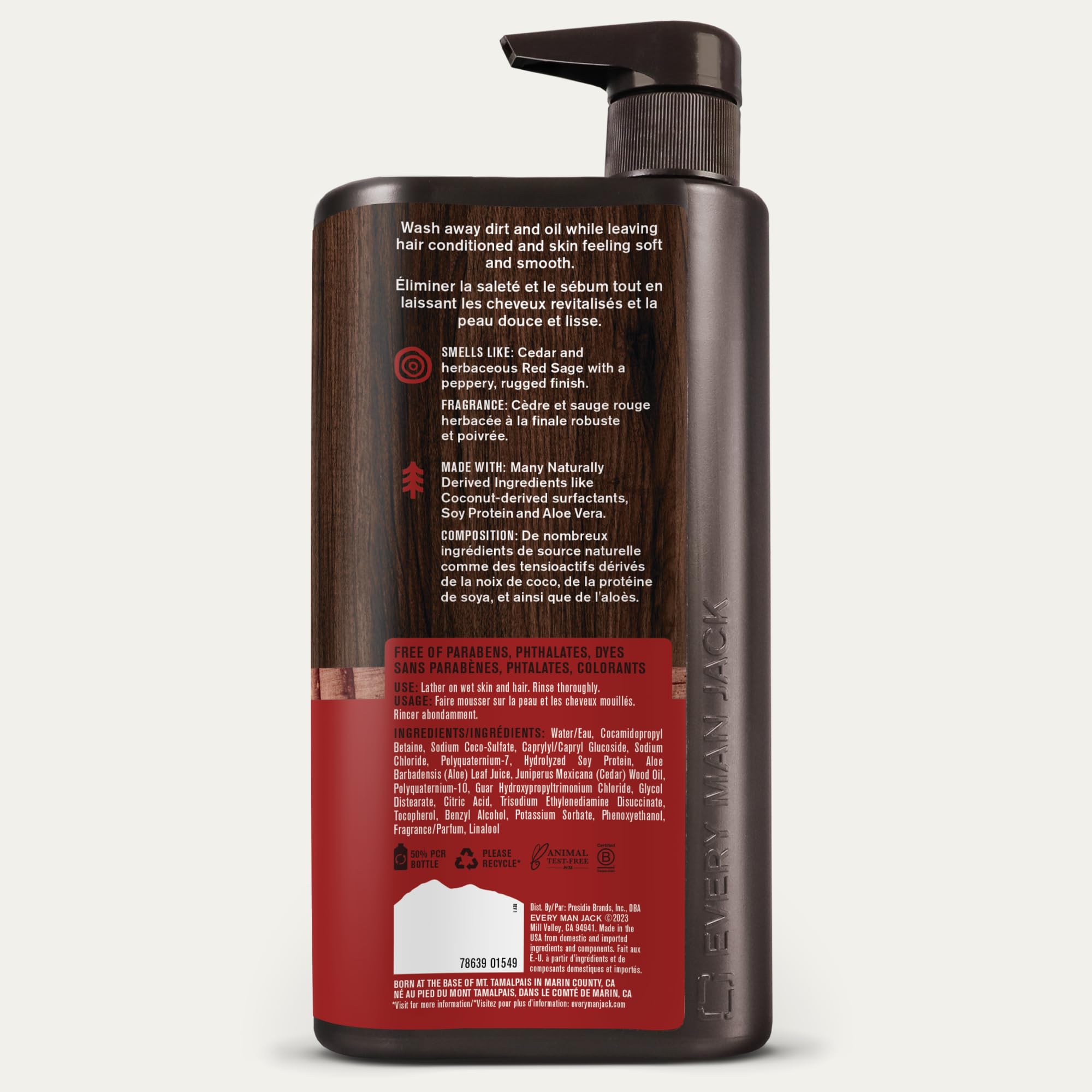 Every Man Jack Cedar + Red Sage, aroma de cedro y salvia para la rutina matutina.