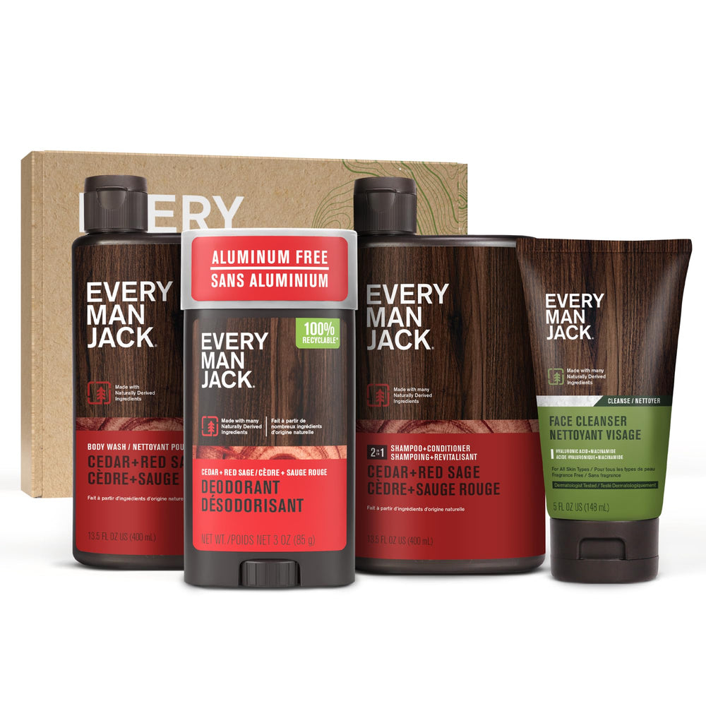 Every Man Jack gel de baño cuerpo con aroma a cedro y salvia, limpieza suave y hidratante.