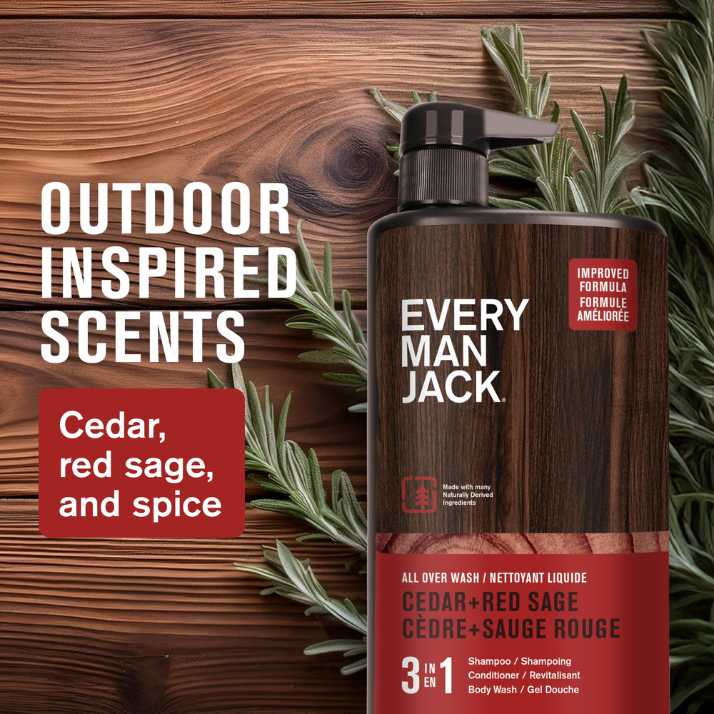 Every Man Jack Cedar + Red Sage, textura espumosa suave para cuerpo y cabello.