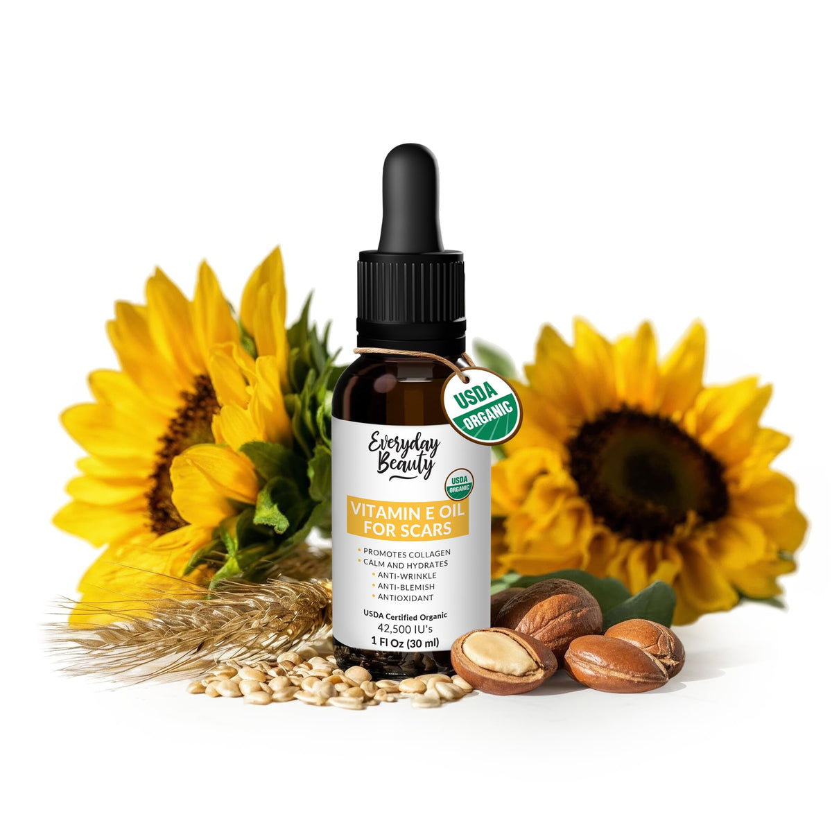Everyday Beauty aceite vitamina E orgánico para cicatrices, botella con absorción rápida