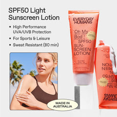 Oh My Bod SPF50 textura ligera y absorción rápida para uso diario.