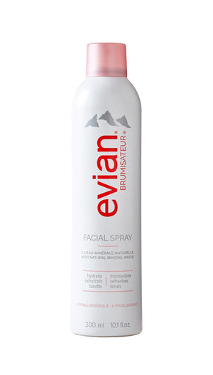 Evian bruma facial de agua mineral para hidratación rápida.