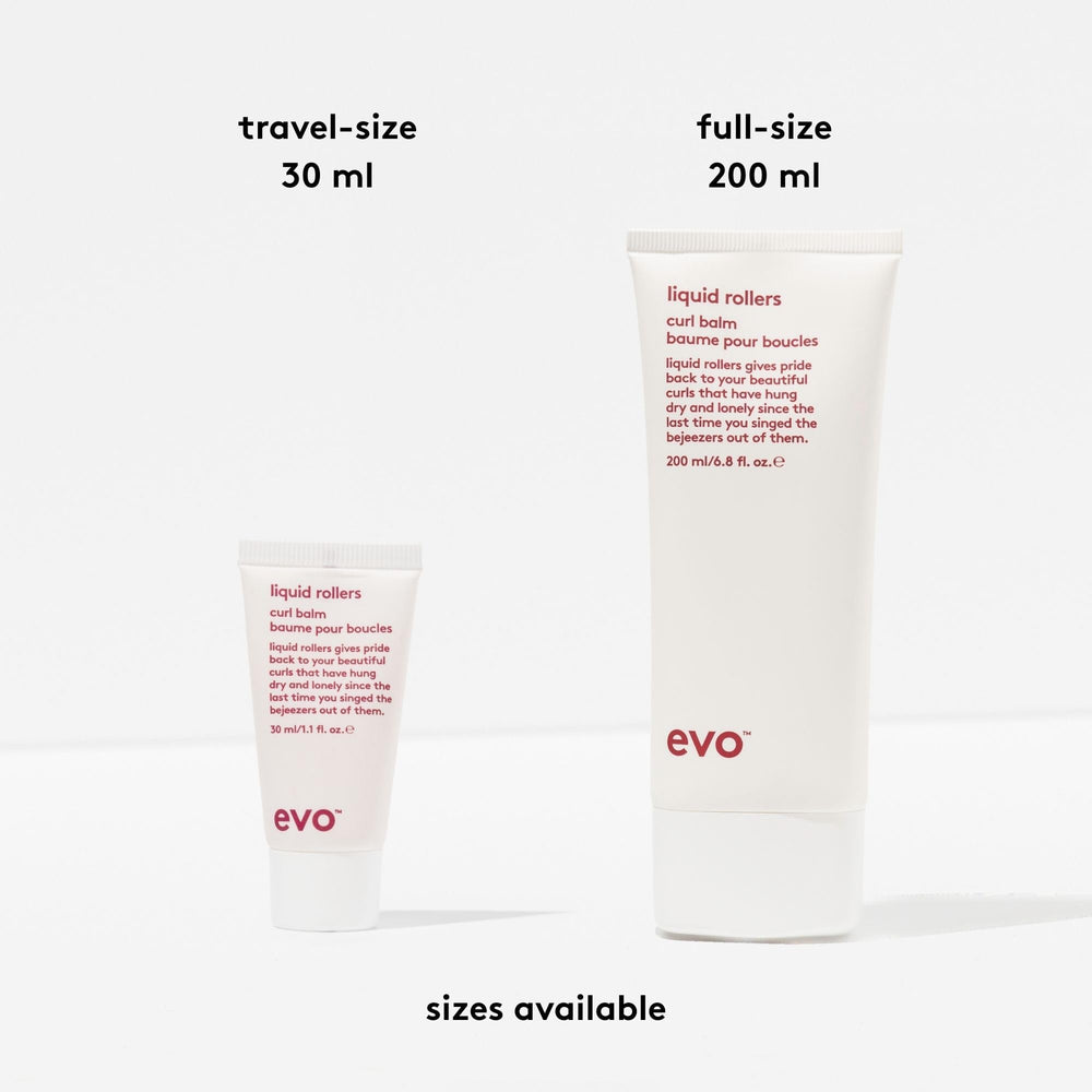 Protección contra frizz EVO Liquid Rollers Balm para días húmedos.