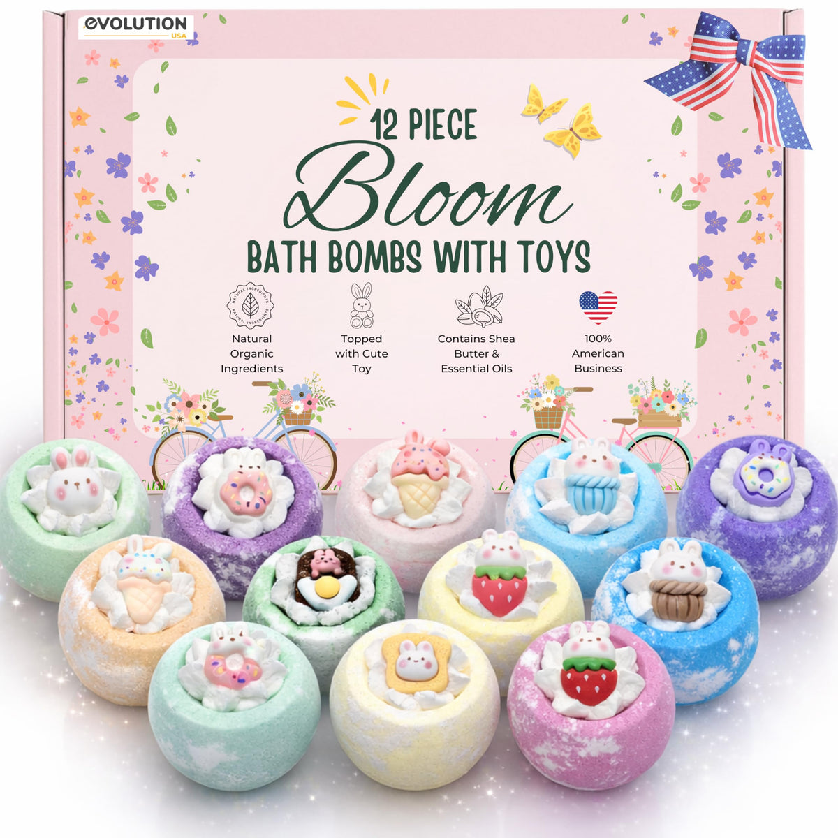 EvolutionUSA bomba de baño 12 princesas con juguetes para niñas, sorpresa divertida en cada burbuja
