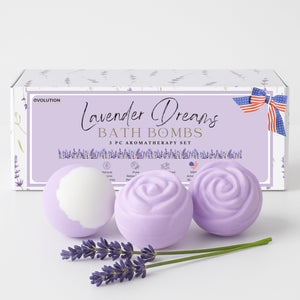 EvolutionUSA Bombas Lavanda Sueños - caja-regalo, regalo elegante para un baño relajante.