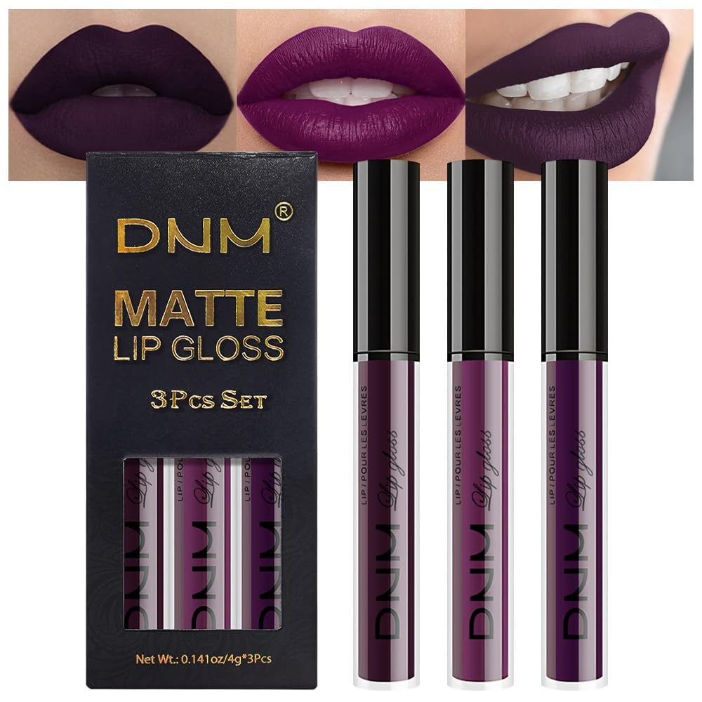 evpct 3 piezas labial líquido mate morado oscuro, color intenso para noches